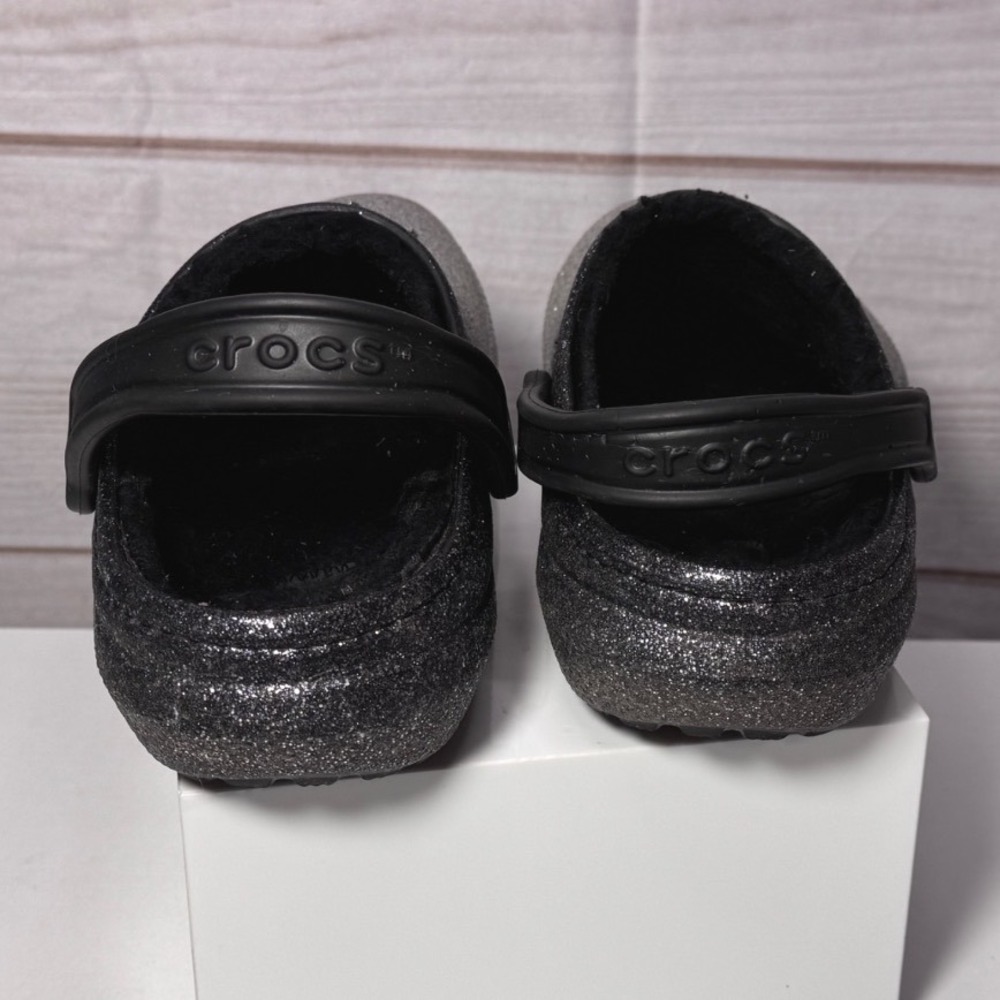 Crocs Classic Lined Clog Ombre Glitter Black Silver Sparkle Fuzzy Shoes Womens 8 - Picture 3 of 6